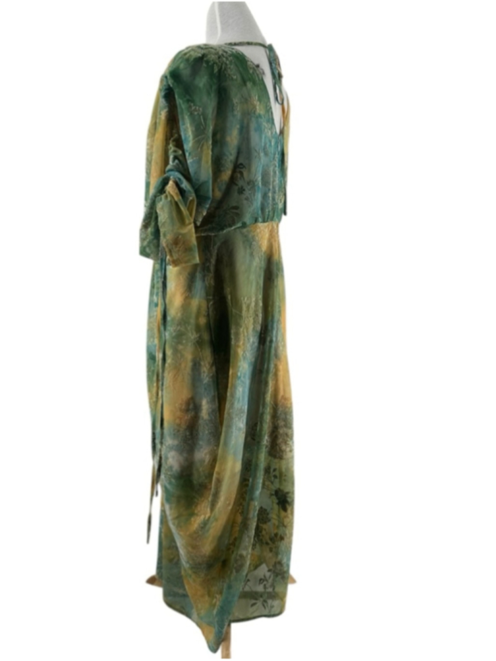 Green Ruched V-Neck Midi Dress - Picture 7 of 14